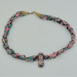 Multicolor Beaded Dichroic Necklace